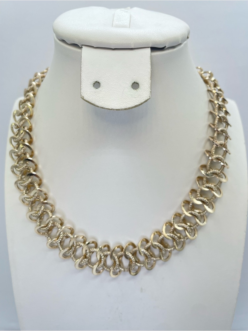 Vintage Hong Kong Gold Tone Textured Chain Link Statement Necklace
